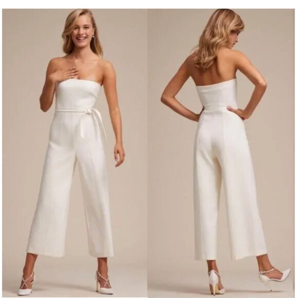BHLDN x LIKELY Isla Strapless Wide Leg Jumpsuit White 4 NWT